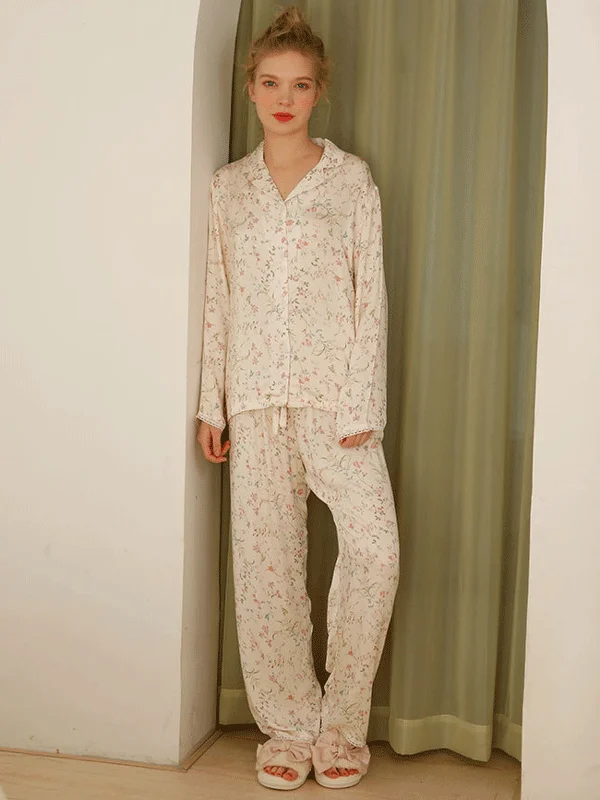 Cotton Willow Leaf Floral Print Pajama Set Discounted pajama sets