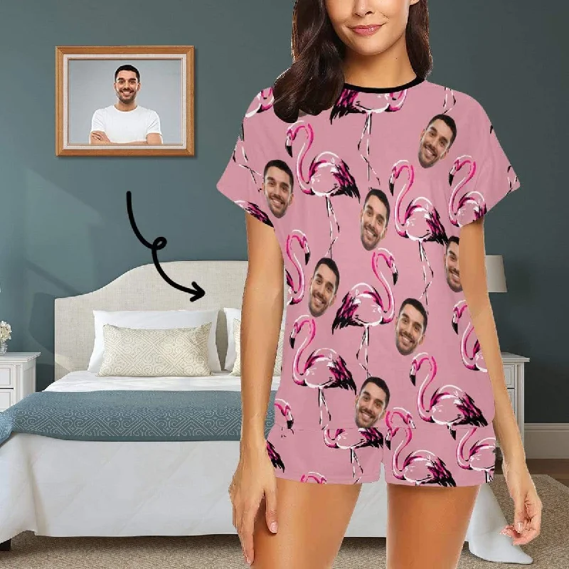 Custom Face Pajamas Flamingo Sleepwear Personalized Women's Short Pajama Set Nightwear Gift Cartoon pajama sets