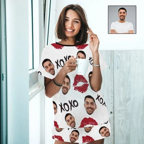 Custom Husband Face Nightwear Personalized XOXO Red Lips Women's Pajama Set For Wife or Girlfriend Shein pajama sets