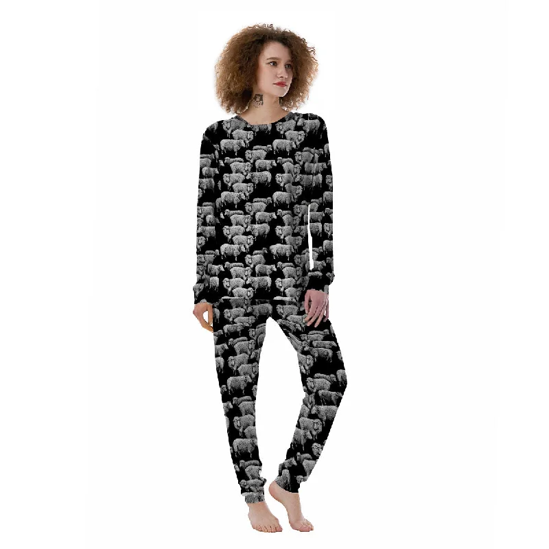 White Sheep And Black Print Pattern Women's Pajamas Breathable cotton pajama sets