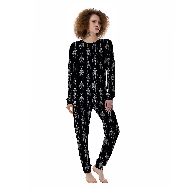 White Skeleton And Black Print Pattern Women's Pajamas Best pajama sets for teens