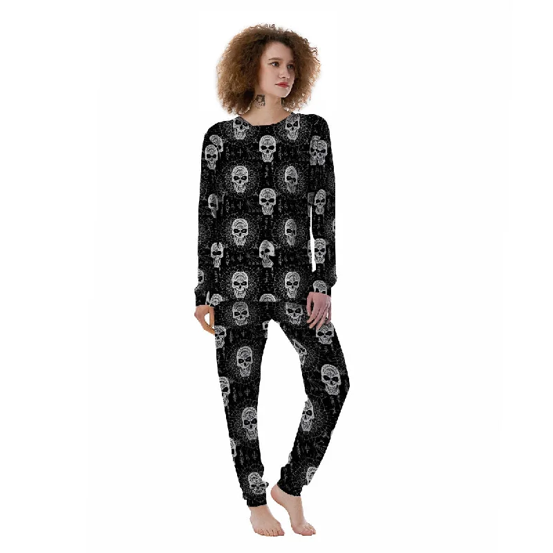 Wicca Evil Skull White And Black Print Women's Pajamas Amazon pajama sets