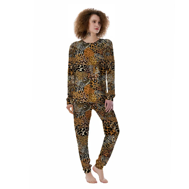 Wild Animal Skins Patchwork Print Pattern Women's Pajamas Thermal pajama sets