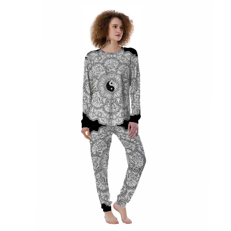 Yin Yang Mandala White And Black Print Women's Pajamas Funny graphic pajama sets