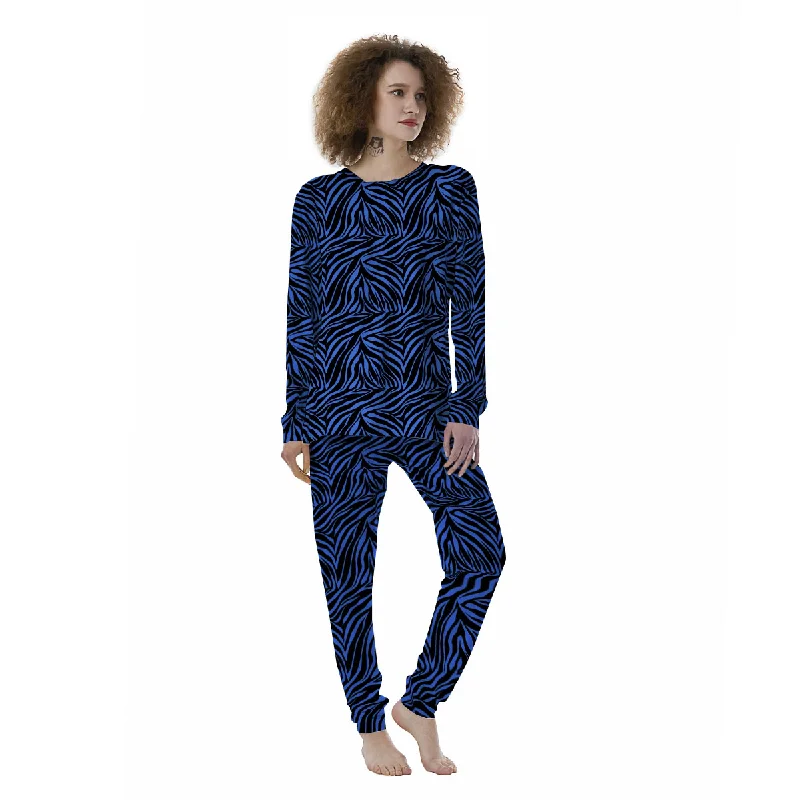 Zebra Black Blue Print Pattern Women's Pajamas Work-from-home pajama sets