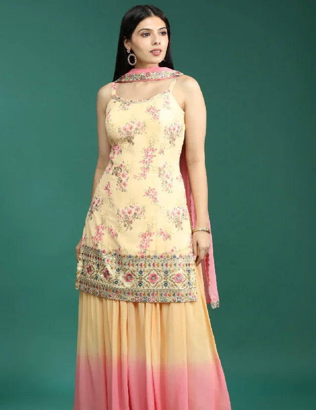 Embroidered Viscose Pakistani Suit in Yellow & Pink Silk Wedding Gown