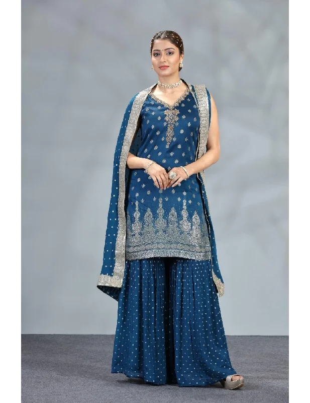 Exclusive Blue Sharara Set Comfy Satin Gown