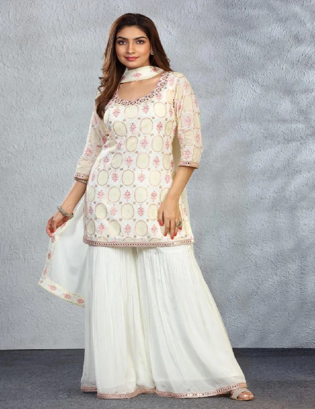 Exclusive White Sharara Set Elegant Satin Robe