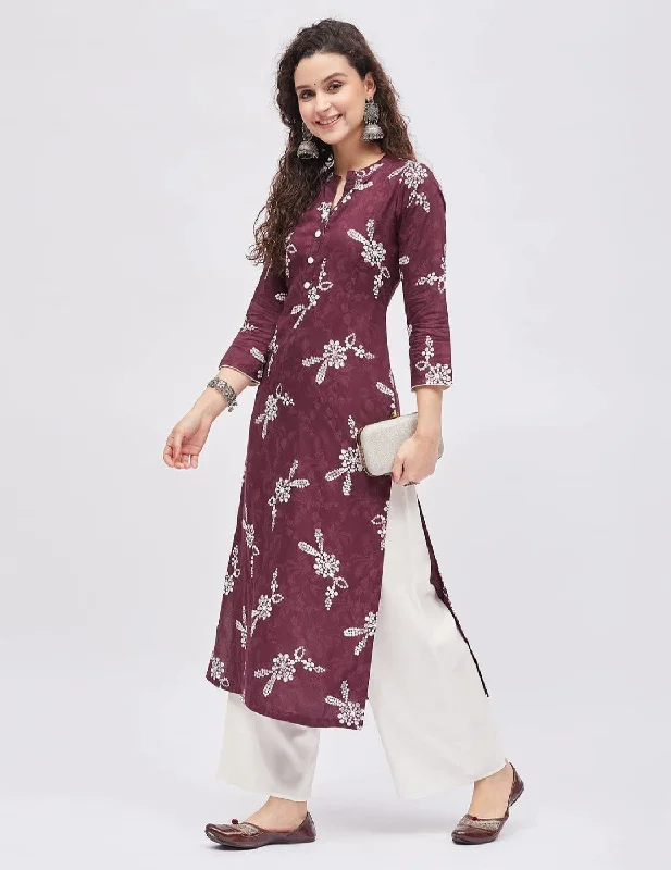 Floral Print Straight Kurta Set Elegant Lace Set