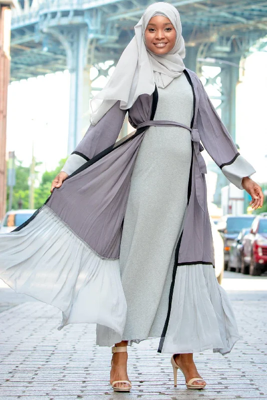 Gray Ruffle Open Front Abaya-CLEARANCE Silk Bathrobe Set