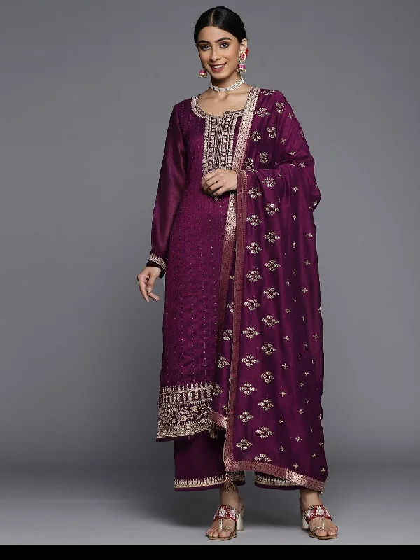 Purple Silk Blend Kurta Set Bridal Robe Set