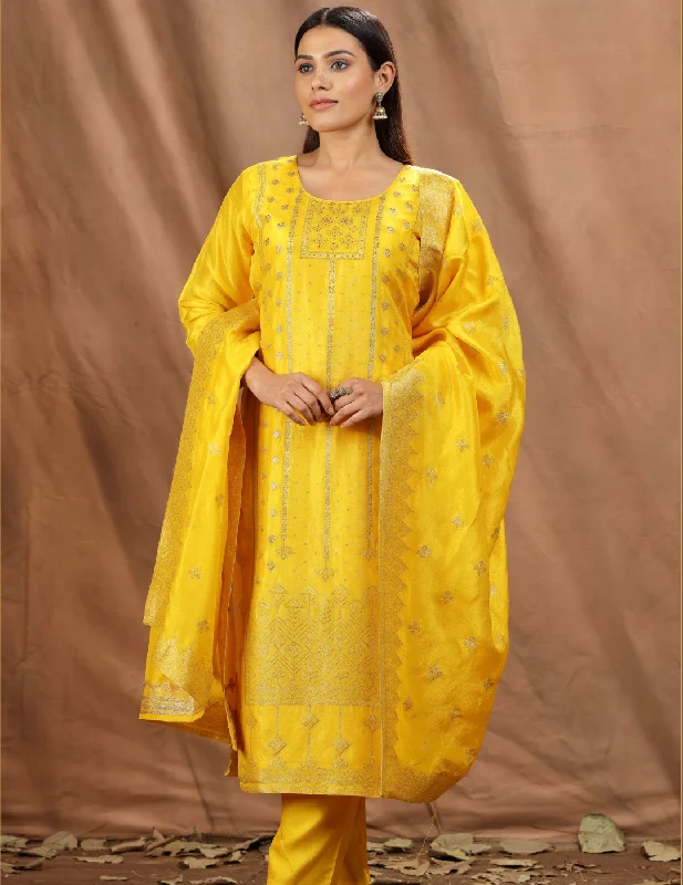 Yellow Brocade Designer Suit Boho Style Robe