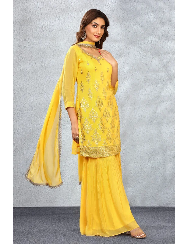 Exclusive Yellow  Sharara Set Silk Lingerie Robe