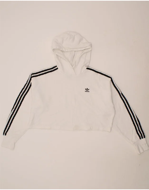 ADIDAS Womens Oversized Crop Hoodie Jumper UK 6 XS White Adidas sweaters