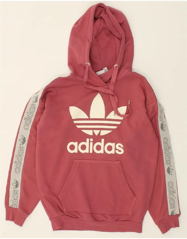 ADIDAS Womens Oversized Graphic Hoodie Jumper UK 6 XS Pink Cotton Budget-friendly sweaters