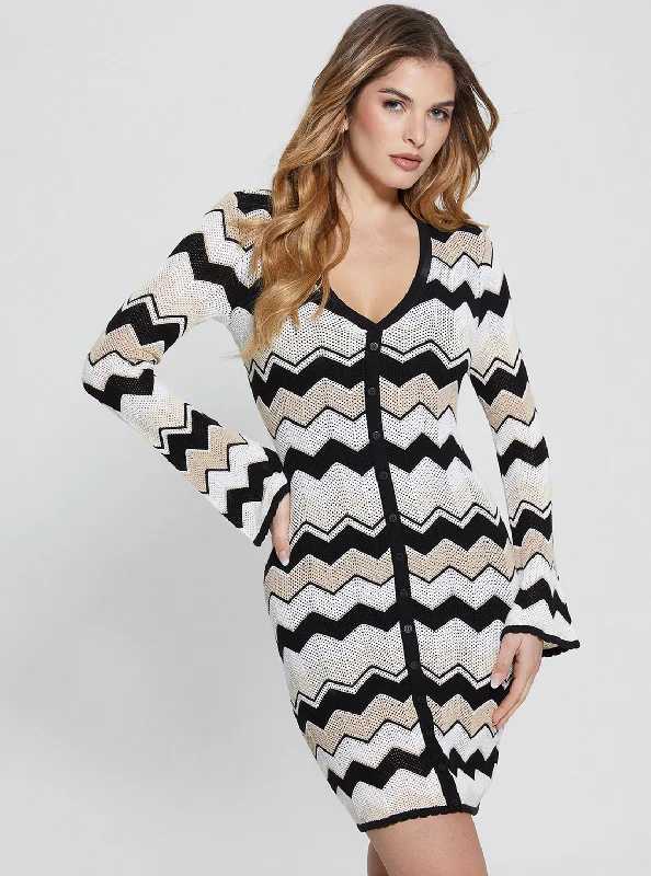 Black Chevron Stripe Mini Knit Dress Thermal sweaters