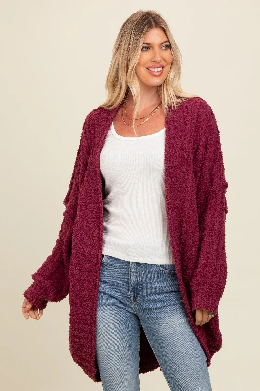 Burgundy Chunky Knit Dolman Cardigan Sporty sweaters