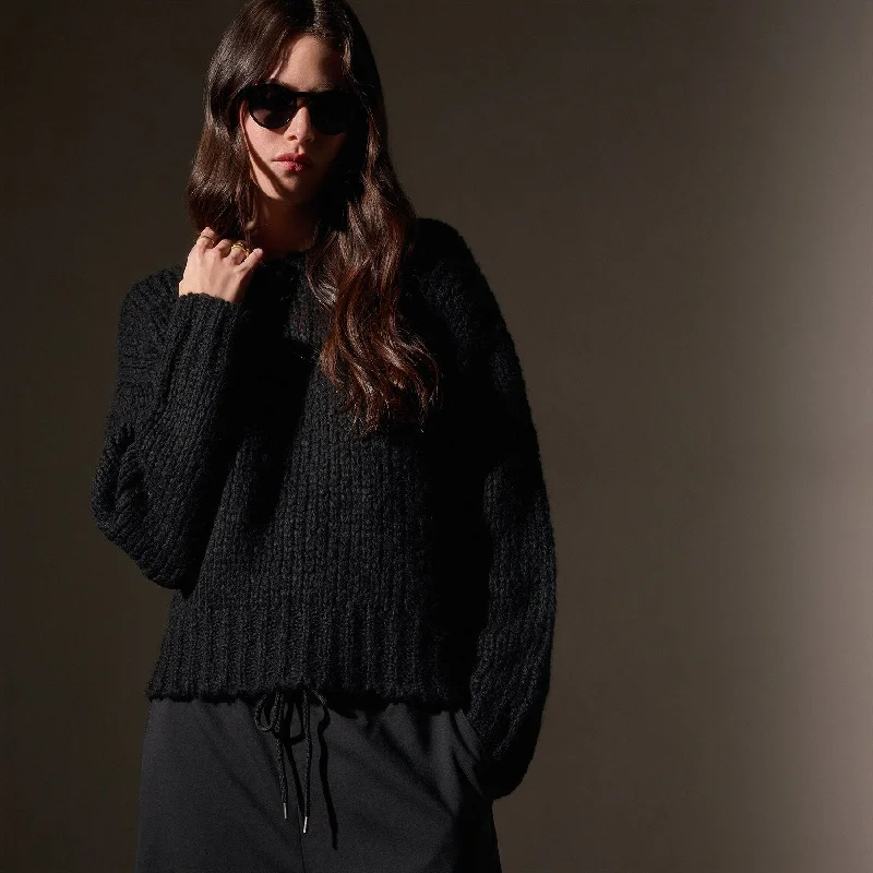 Cashmere Blend Knit Crew - Black Best sweaters for cold weather