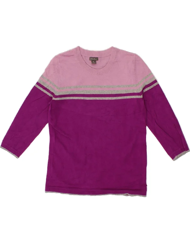 EDDIE BAUER Womens Crew Neck Jumper Sweater UK 12 Medium Pink Colourblock Cropped sweaters