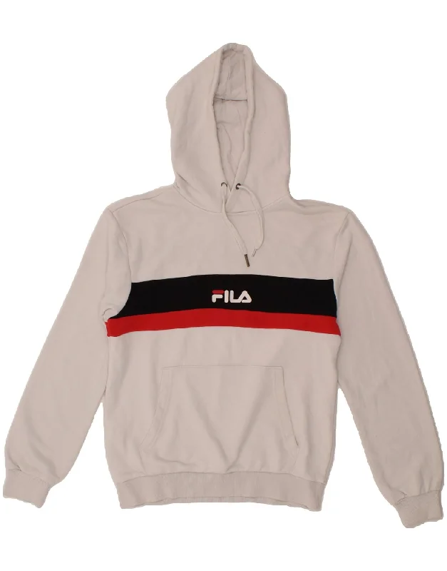 FILA Womens Graphic Hoodie Jumper UK 6 XS White Cotton Knitted sweaters