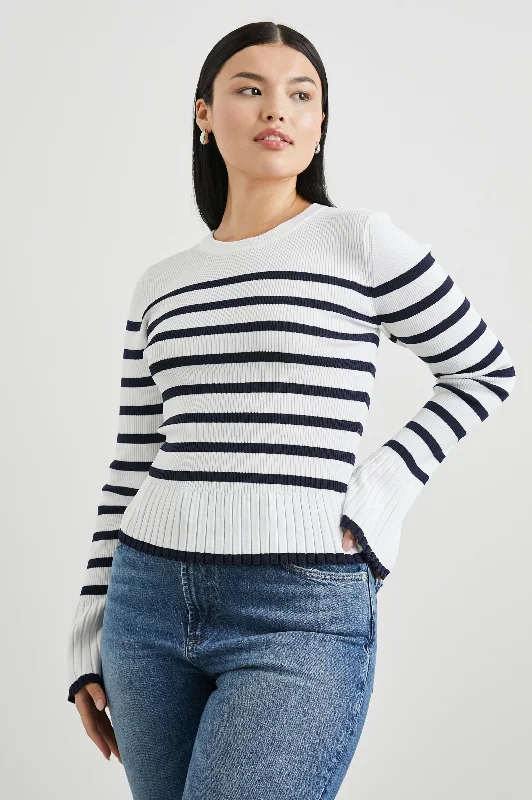 GEMMA SWEATER - IVORY NAVY STRIPE Designer sweaters