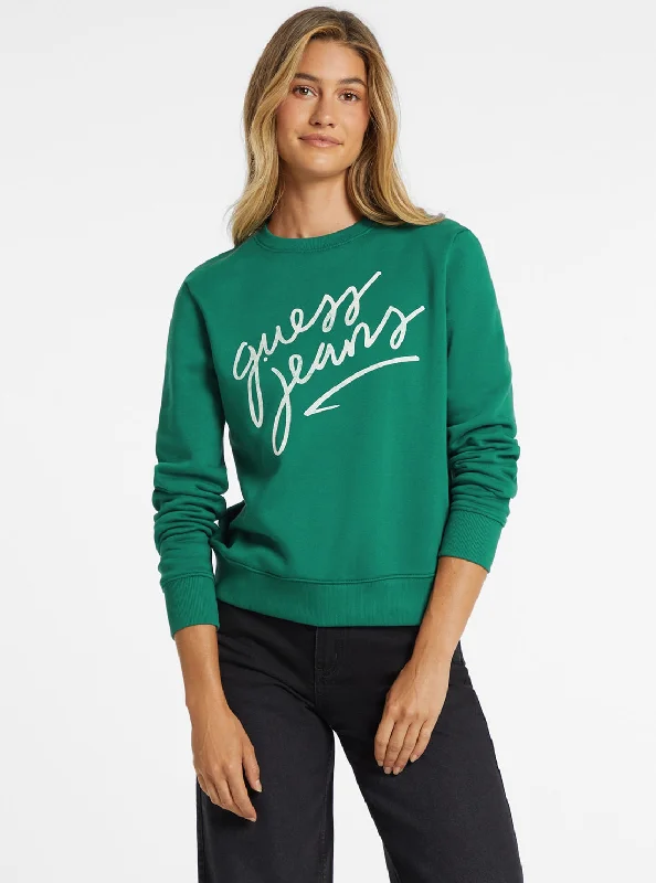 Guess Jeans Green Logo Jumper Office sweaters