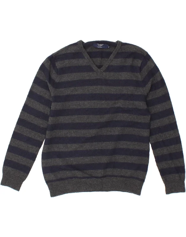 J. CREW Womens V-Neck Jumper Sweater UK 14 Medium Navy Blue Striped Party sweaters