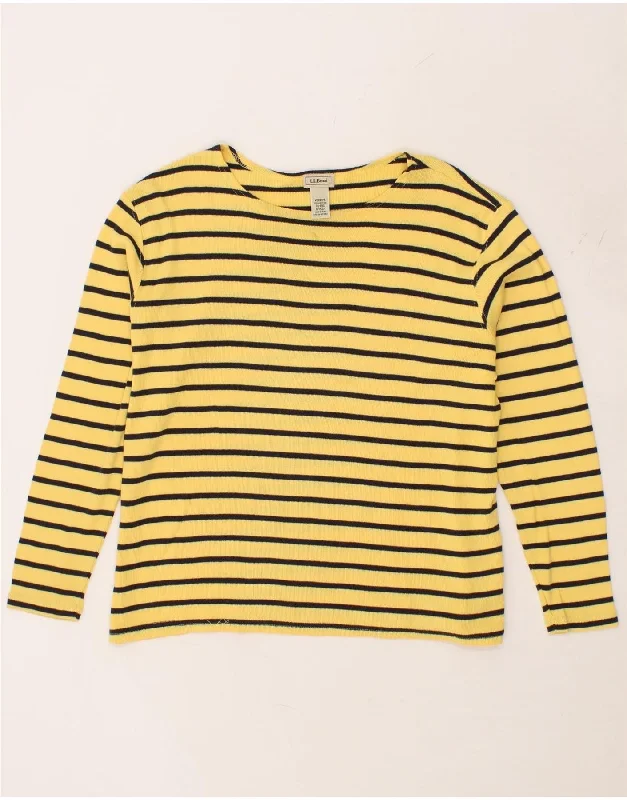 L.L.BEAN Womens Boat Neck Jumper Sweater UK 18 XL Yellow Striped Cotton Anti-pilling sweaters