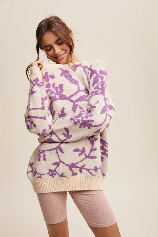 Lavender Floral Drop Shoulder Sweater Minimalist sweaters