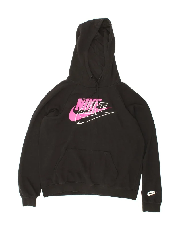 NIKE Womens Oversized Graphic Hoodie Jumper UK 14 Medium Black Cotton Premium sweaters