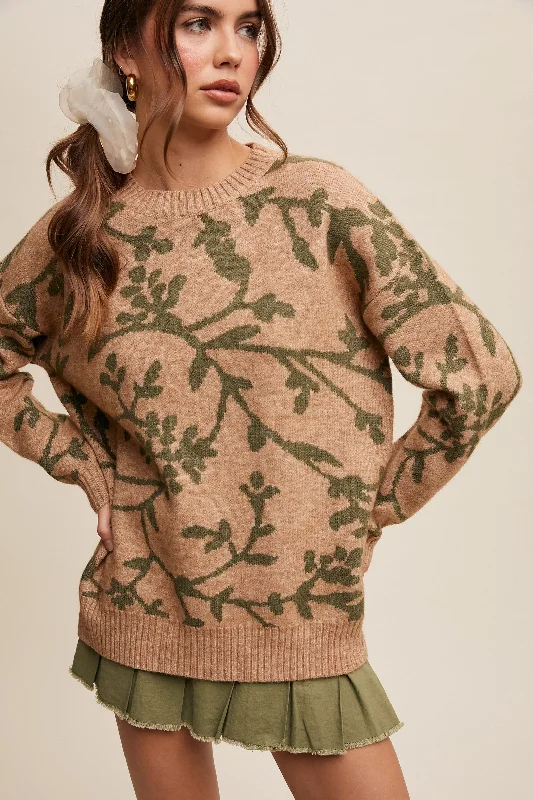 Olive Floral Drop Shoulder Sweater Best value sweaters