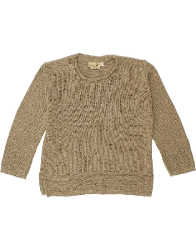 O'NEILL Womens Oversized Crop Crew Neck Jumper Sweater UK 16 Large Beige Fashionable sweaters