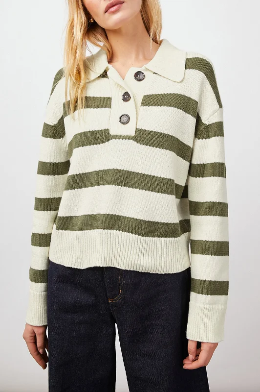 SHAE SWEATER - IVORY OLIVE STRIPE Fleece sweaters