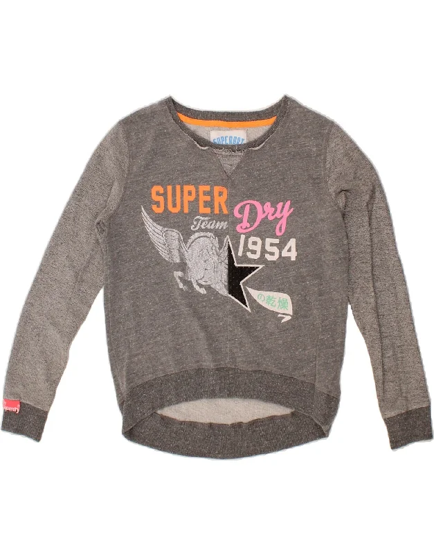 SUPERDRY Womens Oversized Graphic Sweatshirt Jumper UK 10 Small Grey Silk-blend sweaters