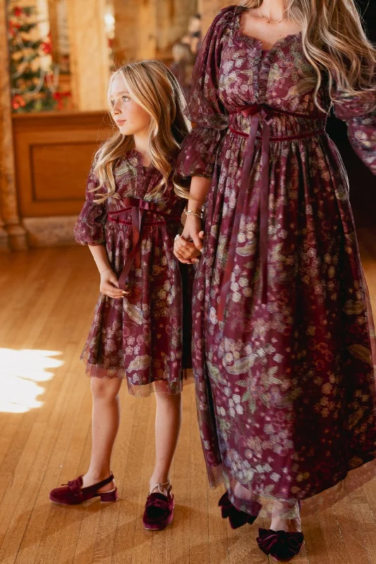 Mini Persephone Dress in Maroon Floral High-end mini dresses