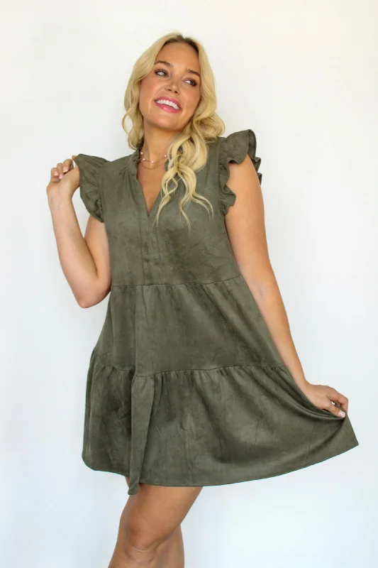 Paige Mini Dress In Olive Long sleeve mini dresses