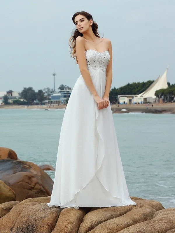 A-Line/Princess Sweetheart Beading Sleeveless Long Chiffon Beach Wedding Dresses TPP0006254 Floral Bridal Gown