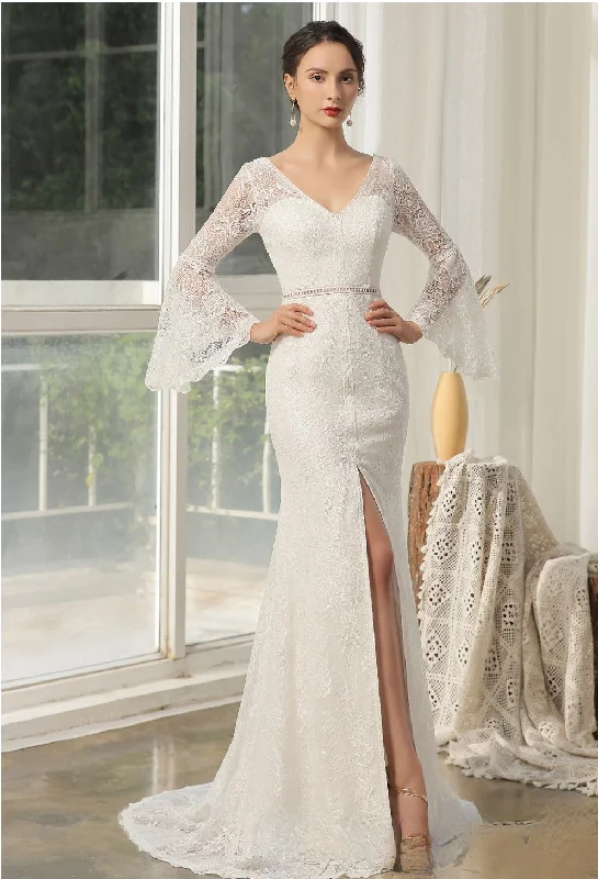 Designer Lace High Split Bridal Gown Romantic Wedding Dress