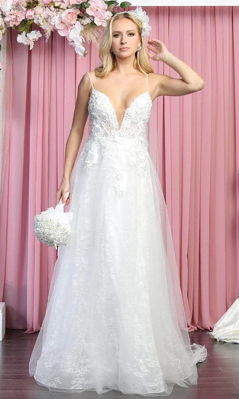 May Queen RQ7915 - Sleeveless Deep V-neck Bridal Gown Modern Bridal Gown