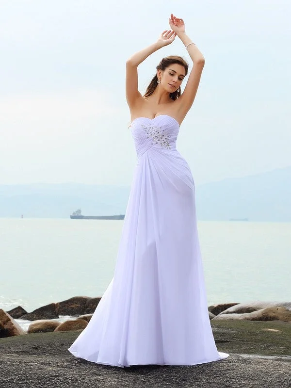 Sheath/Column Sweetheart Beading Sleeveless Long Chiffon Beach Wedding Dresses TPP0006245 Floral Wedding Gown