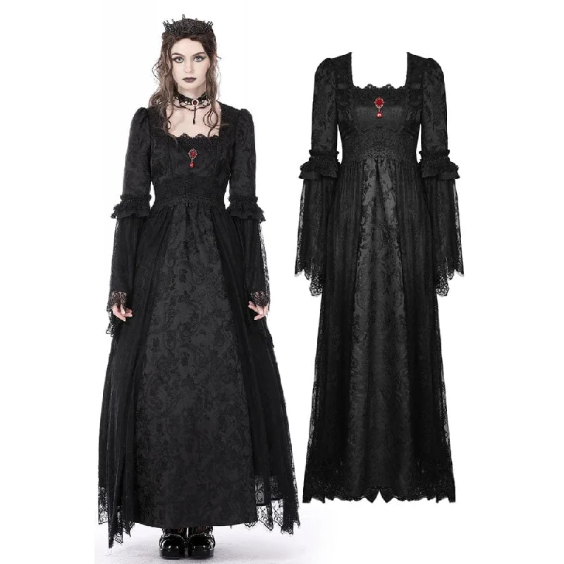 Women's Gothic Floral Embroidered Lace Splice Wedding Dress Beautiful Lace Gown