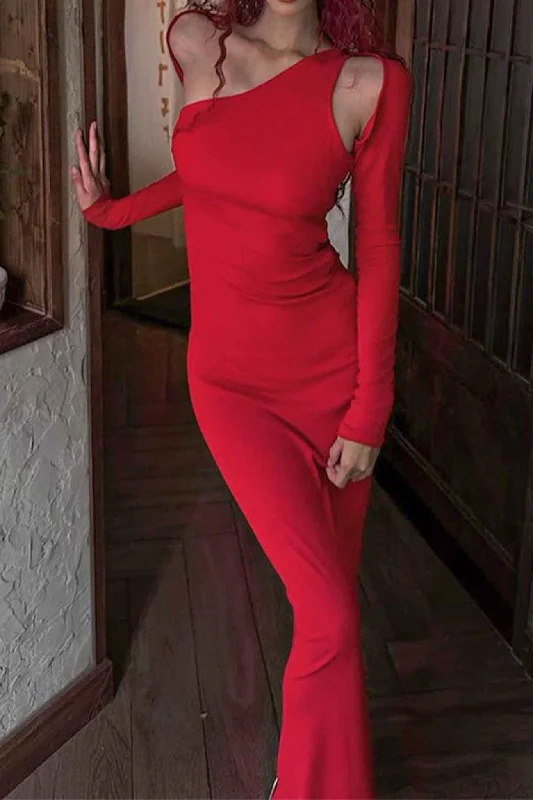 TastyHottie - Cut Out Slant Collar Long Sleeve Midi Dress Best midi dresses for tall women