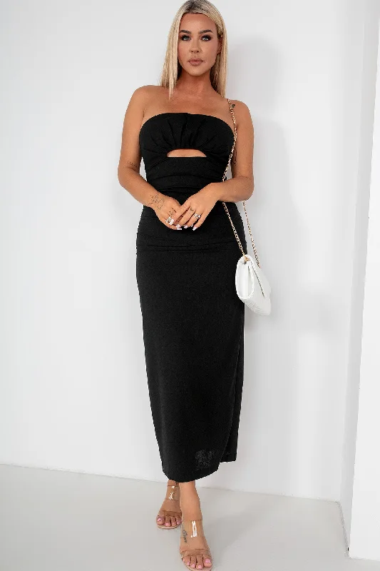 Ginny Black Linen Bandeau Dress Glamorous midi dresses