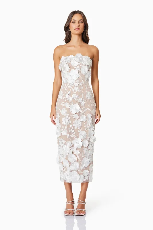 Helena Strapless Midi Dress - White Formal midi dresses