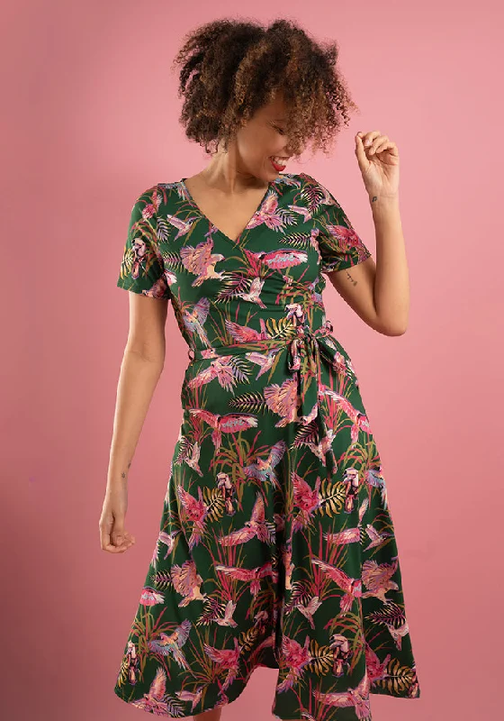 Kari Flying Parrots Print Midi Dress Street style midi dresses