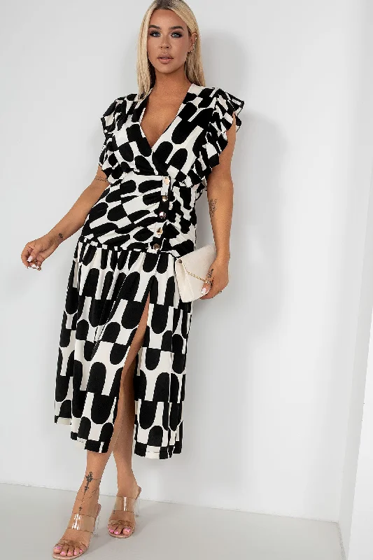 Lily Black Print Dress Sleeveless midi dresses