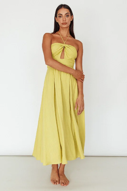 Maravilhosa Keyhole Halter Midi Dress Lime Ruffled midi dresses