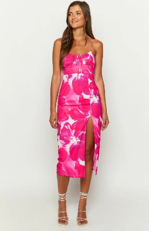 Paloma Pink Print Midi Dress Vacation midi dresses