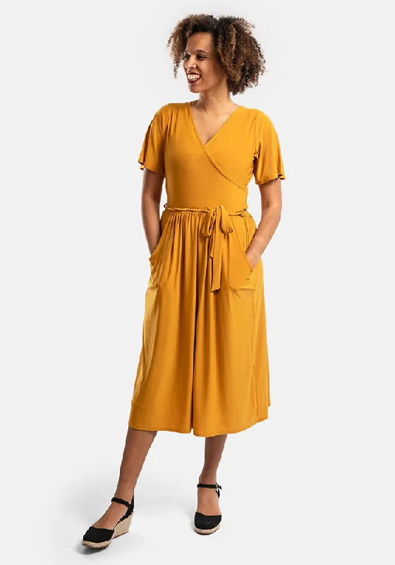 Ramsey Plain Mustard Midi Dress Elegant midi dresses