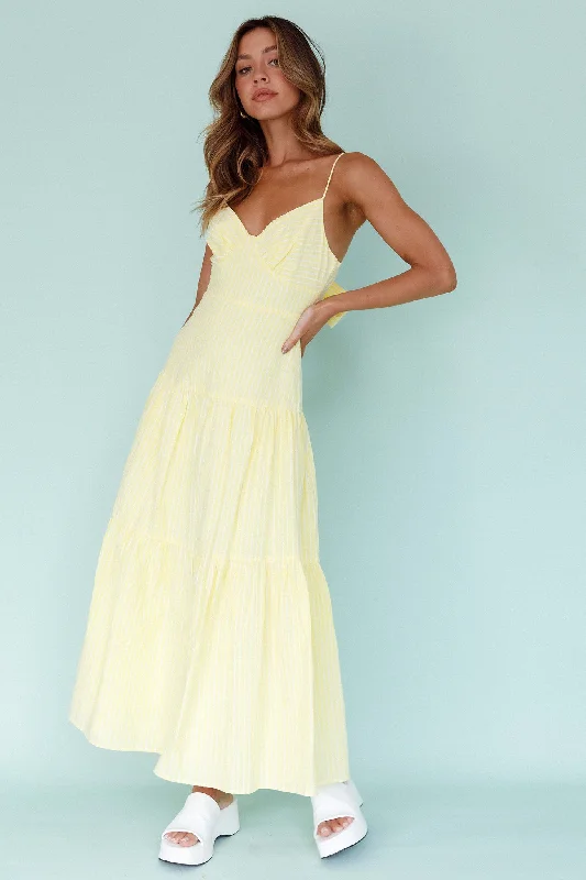 Royce Bow Back Midi Dress Striped Yellow Discounted midi dresses